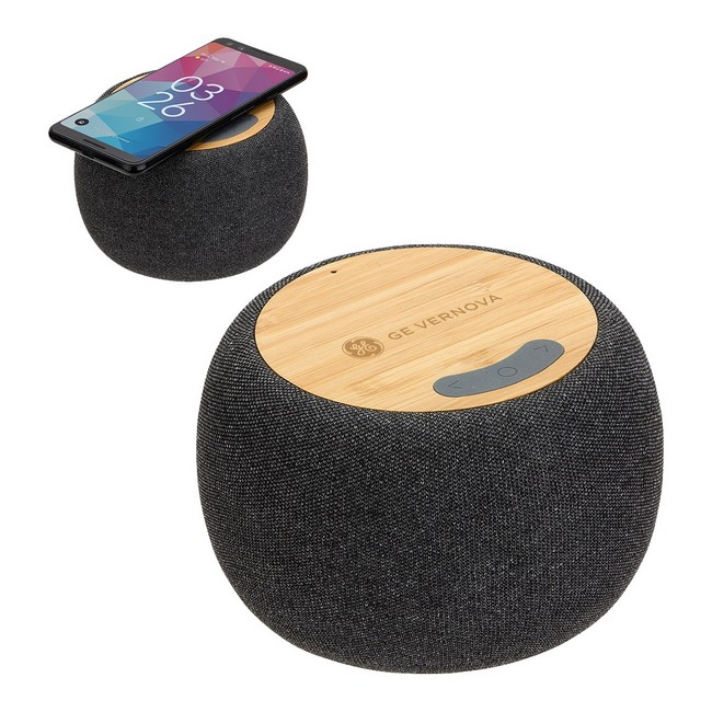 Fabric & Bamboo Speaker with Wireless Charging